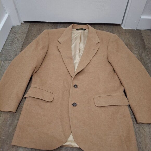 Botany 500 Mens 44R Camel Hair Blazer Jacket Two-Button Beige Made In USA - Picture 1 of 10